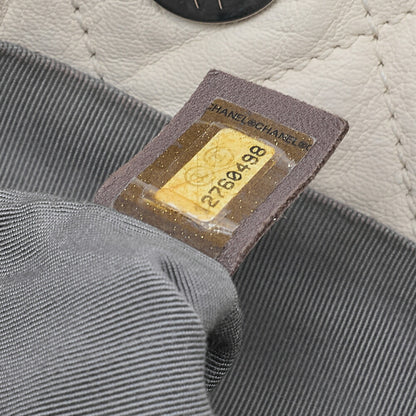 シャネル ショルダーバッグ ヴィンテージ カーフ ココマーク 巾着バッグ 黒×白 シルバー金具 中古