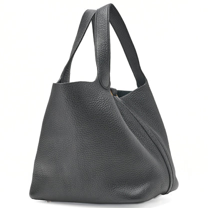 HERMES Picotan Lock MM Handbag Tryon Clemence Black Black Gold-Tone Hardware, Pre-Owned