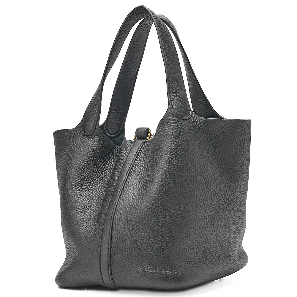 HERMES Picotan Lock MM Handbag Tryon Clemence Black Black Gold-Tone Hardware, Pre-Owned