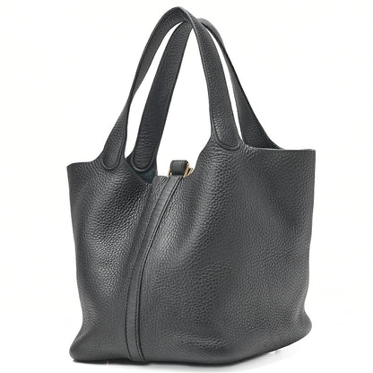 HERMES Picotan Lock MM Handbag Tryon Clemence Black Black Gold-Tone Hardware, Pre-Owned
