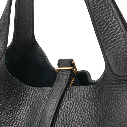 HERMES Picotan Lock MM Handbag Tryon Clemence Black Black Gold-Tone Hardware, Pre-Owned