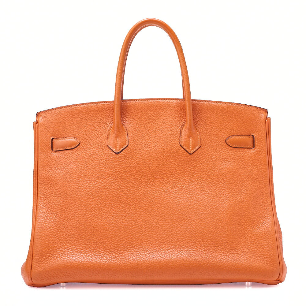 HERMES Birkin 35 Handbag Togo Orange Silver-Tone Hardware, Pre-Owned