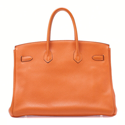 HERMES Birkin 35 Handbag Togo Orange Silver-Tone Hardware, Pre-Owned