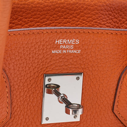 HERMES Birkin 35 Handbag Togo Orange Silver-Tone Hardware, Pre-Owned
