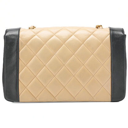 CHANEL Matlasse Diana Flap 25cm Chain Shoulder Lambskin Black x beige Gold-Tone Hardware, Pre-Owned