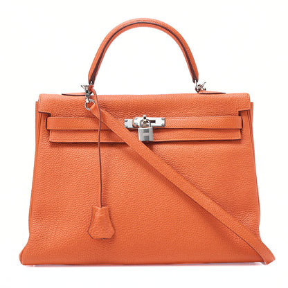 HERMES Kelly 35 2way Handbag Togo Orange Silver-Tone Hardware, Pre-Owned