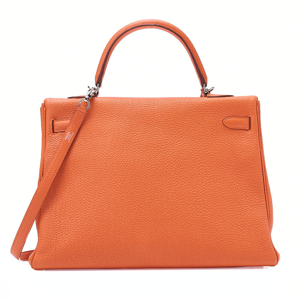 HERMES Kelly 35 2way Handbag Togo Orange Silver-Tone Hardware, Pre-Owned