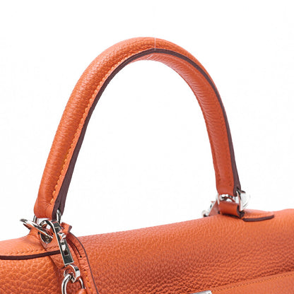 HERMES Kelly 35 2way Handbag Togo Orange Silver-Tone Hardware, Pre-Owned