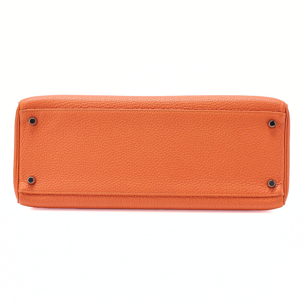 HERMES Kelly 35 2way Handbag Togo Orange Silver-Tone Hardware, Pre-Owned