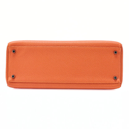 HERMES Kelly 35 2way Handbag Togo Orange Silver-Tone Hardware, Pre-Owned