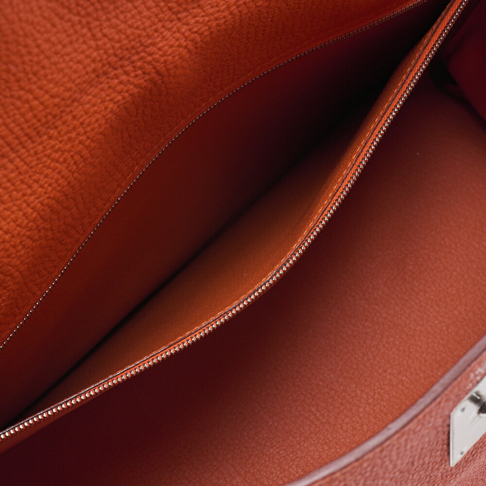 HERMES Kelly 35 2way Handbag Togo Orange Silver-Tone Hardware, Pre-Owned