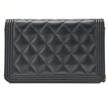 シャネル ボーイシャネル マトラッセ チェーンウォレット キャビアスキン 黒 ゴールド金具 中古品