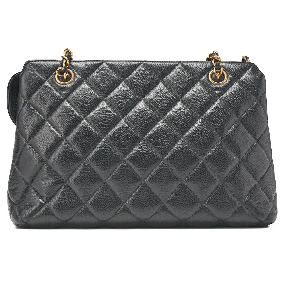 CHANEL Matelasse with Logo Charm Chain Shoulder Bag Caviar Skin Black Gold-Tone Hardware, Pre-Owned