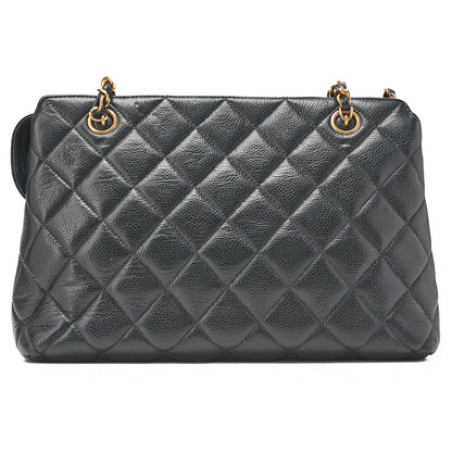 CHANEL Matelasse with Logo Charm Chain Shoulder Bag Caviar Skin Black Gold-Tone Hardware, Pre-Owned