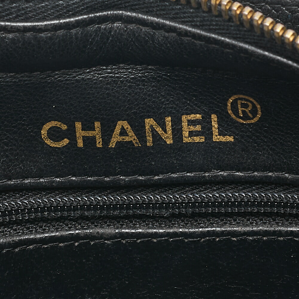 CHANEL Matelasse with Logo Charm Chain Shoulder Bag Caviar Skin Black Gold-Tone Hardware, Pre-Owned