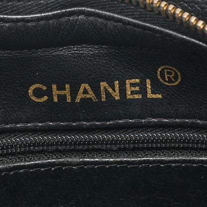 CHANEL Matelasse with Logo Charm Chain Shoulder Bag Caviar Skin Black Gold-Tone Hardware, Pre-Owned