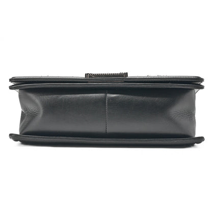 CHANEL Tweed ｘ Lambskin Boy Chanel Braided Chain Shoulder Black x White Silver-Tone Hardware, Pre-Owned