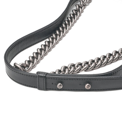 CHANEL Tweed ｘ Lambskin Boy Chanel Braided Chain Shoulder Black x White Silver-Tone Hardware, Pre-Owned