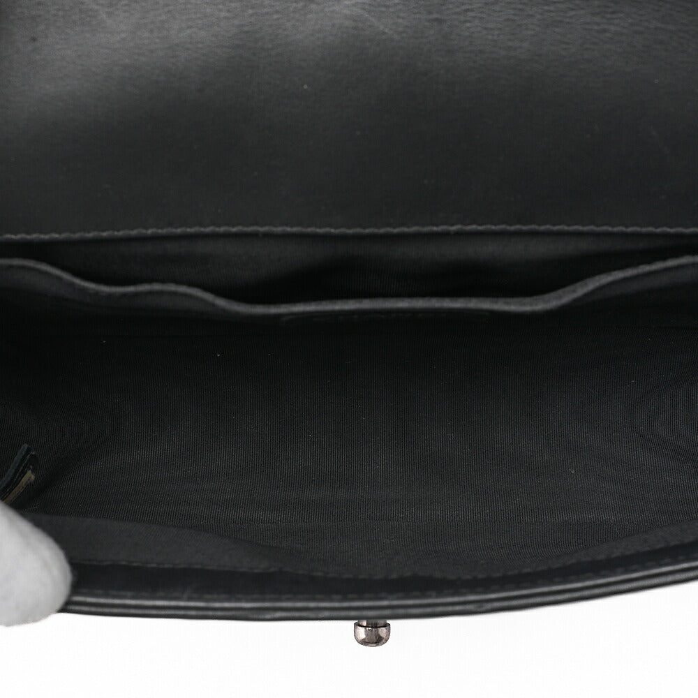 CHANEL Tweed ｘ Lambskin Boy Chanel Braided Chain Shoulder Black x White Silver-Tone Hardware, Pre-Owned
