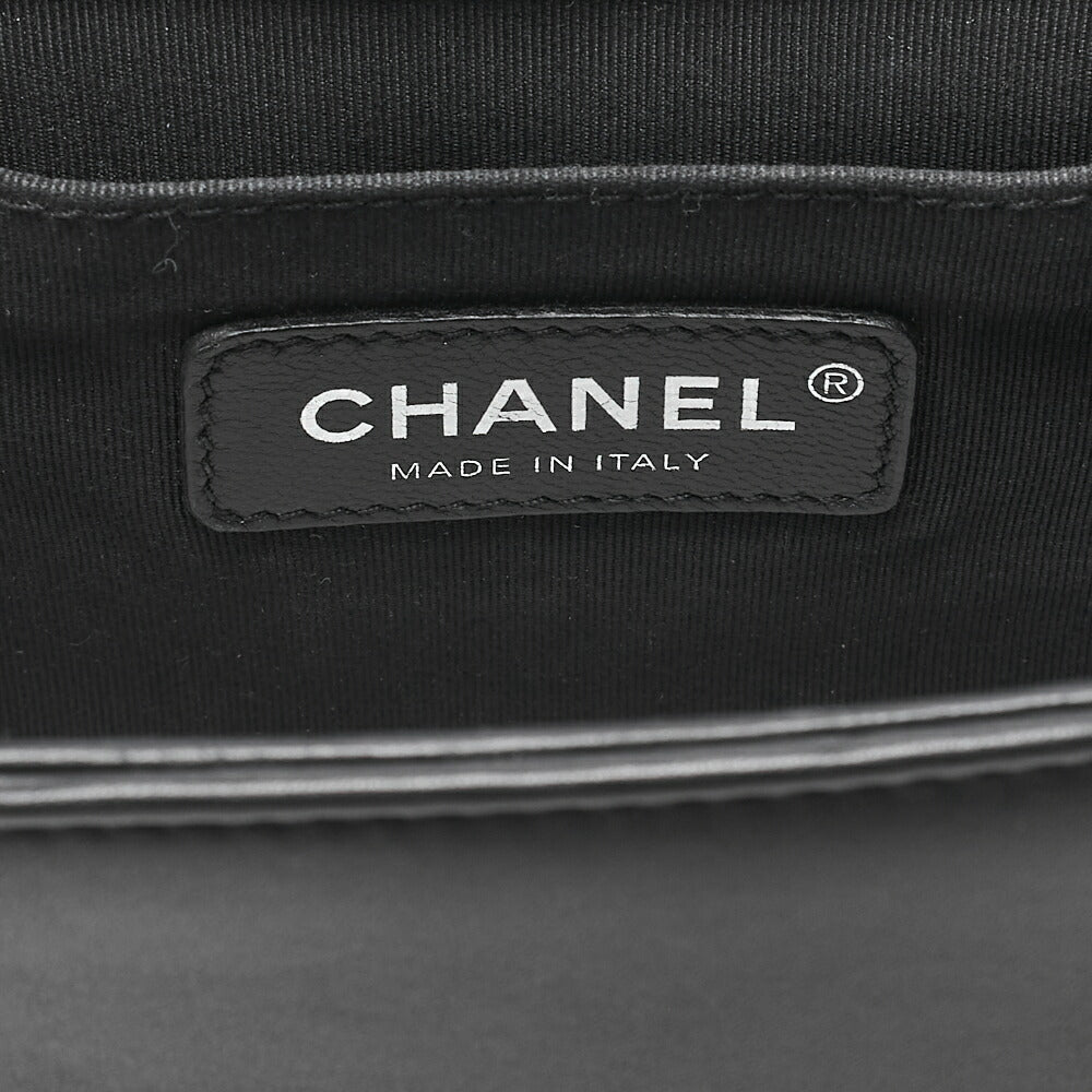 CHANEL Tweed ｘ Lambskin Boy Chanel Braided Chain Shoulder Black x White Silver-Tone Hardware, Pre-Owned