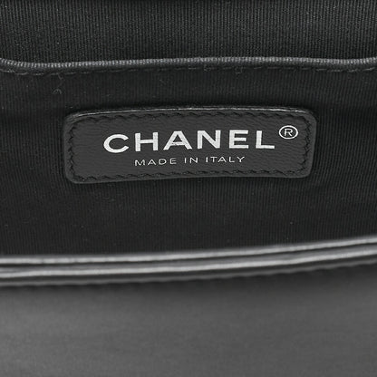CHANEL Tweed ｘ Lambskin Boy Chanel Braided Chain Shoulder Black x White Silver-Tone Hardware, Pre-Owned