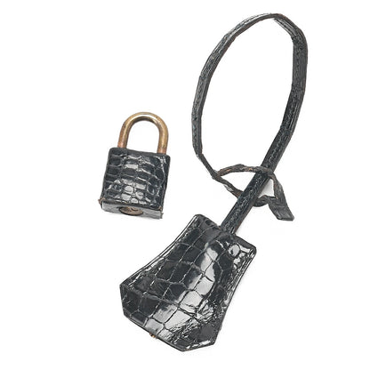 HERMES Kelly 28 Crocodile Handbag Black Gold-Tone Hardware, Pre-Owned