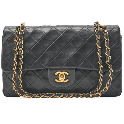 CHANEL Lambskin Matelasse 25cm Double Flap Chain Shoulder Black Gold-Tone Hardware, Pre-Owned