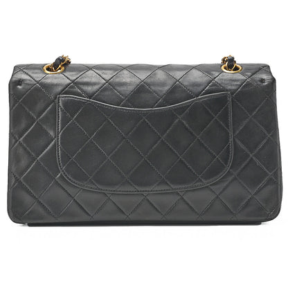 CHANEL Lambskin Matelasse 25cm Double Flap Chain Shoulder Black Gold-Tone Hardware, Pre-Owned