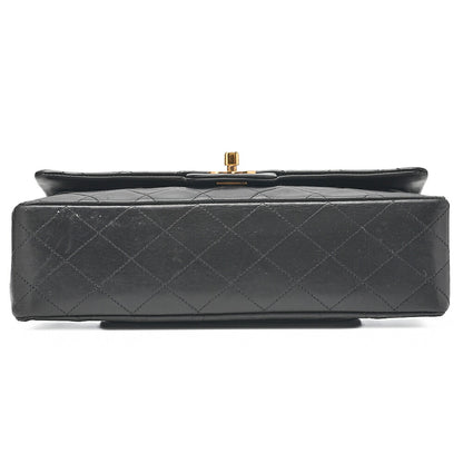 CHANEL Lambskin Matelasse 25cm Double Flap Chain Shoulder Black Gold-Tone Hardware, Pre-Owned