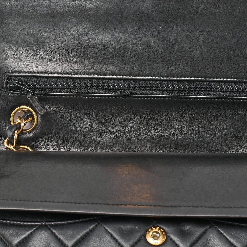 CHANEL Lambskin Matelasse 25cm Double Flap Chain Shoulder Black Gold-Tone Hardware, Pre-Owned