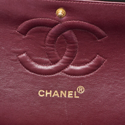 CHANEL Lambskin Matelasse 25cm Double Flap Chain Shoulder Black Gold-Tone Hardware, Pre-Owned