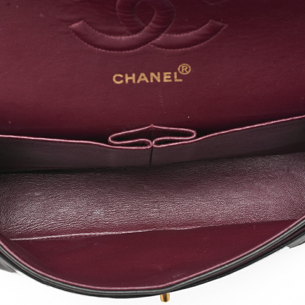 CHANEL Lambskin Matelasse 25cm Double Flap Chain Shoulder Black Gold-Tone Hardware, Pre-Owned