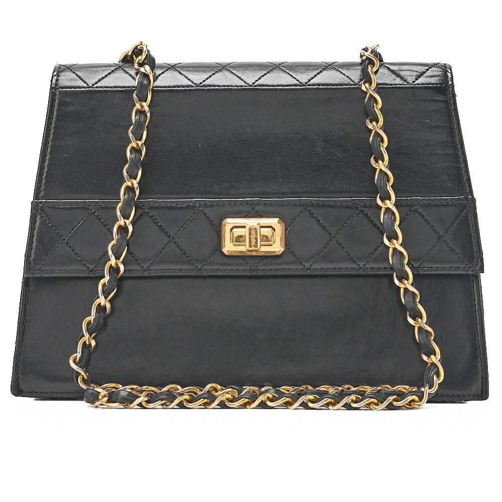 CHANEL Trapezoidal Turnlock Single Flap Chain Shoulder Lambskin Black Gold-Tone Hardware, Pre-Owned