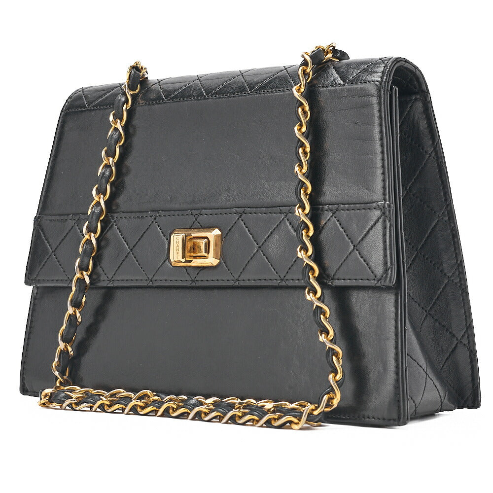 CHANEL Trapezoidal Turnlock Single Flap Chain Shoulder Lambskin Black Gold-Tone Hardware, Pre-Owned