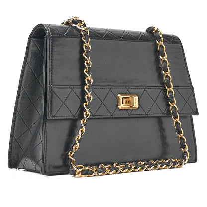 CHANEL Trapezoidal Turnlock Single Flap Chain Shoulder Lambskin Black Gold-Tone Hardware, Pre-Owned
