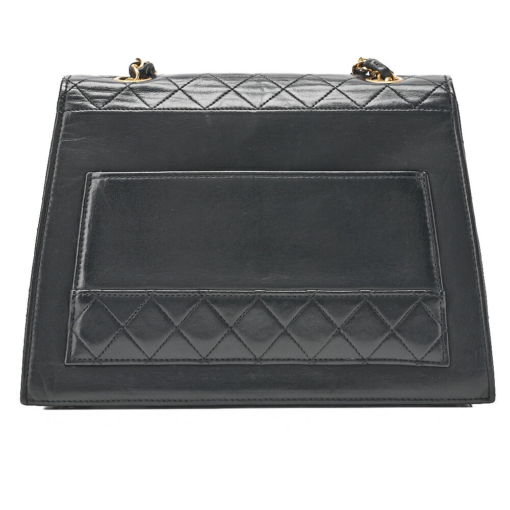 CHANEL Trapezoidal Turnlock Single Flap Chain Shoulder Lambskin Black Gold-Tone Hardware, Pre-Owned
