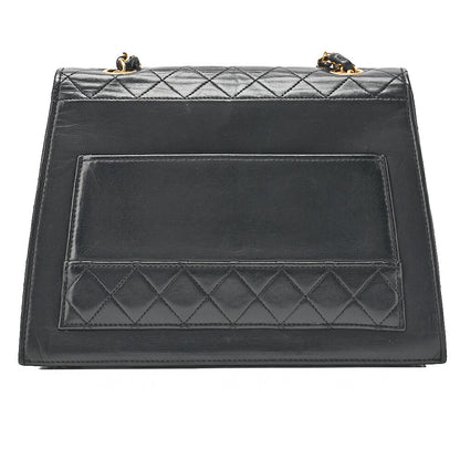 CHANEL Trapezoidal Turnlock Single Flap Chain Shoulder Lambskin Black Gold-Tone Hardware, Pre-Owned
