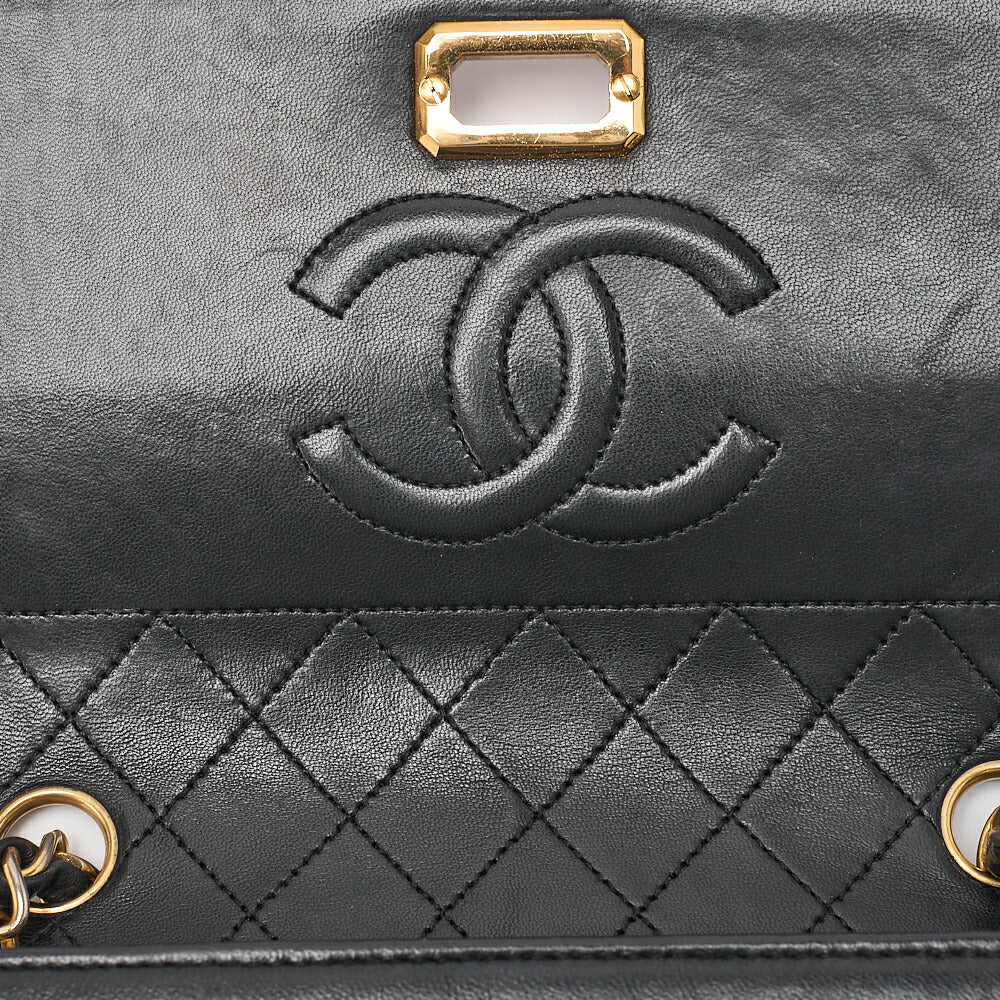 CHANEL Trapezoidal Turnlock Single Flap Chain Shoulder Lambskin Black Gold-Tone Hardware, Pre-Owned