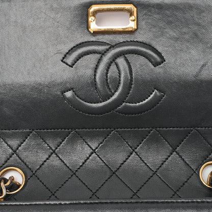 CHANEL Trapezoidal Turnlock Single Flap Chain Shoulder Lambskin Black Gold-Tone Hardware, Pre-Owned