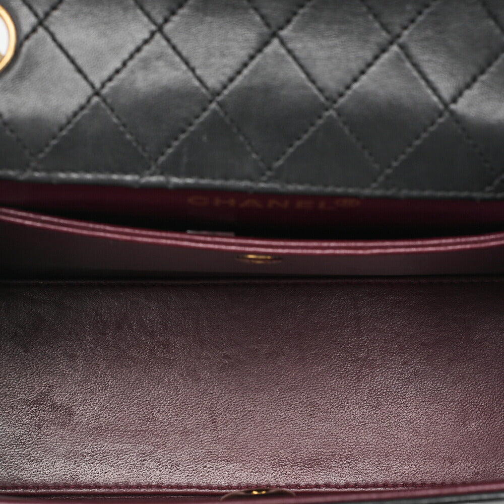 CHANEL Trapezoidal Turnlock Single Flap Chain Shoulder Lambskin Black Gold-Tone Hardware, Pre-Owned