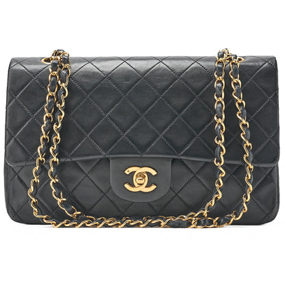 CHANEL Lambskin Matelasse 25cm Double Flap Chain Shoulder Black Gold-Tone Hardware, Pre-Owned