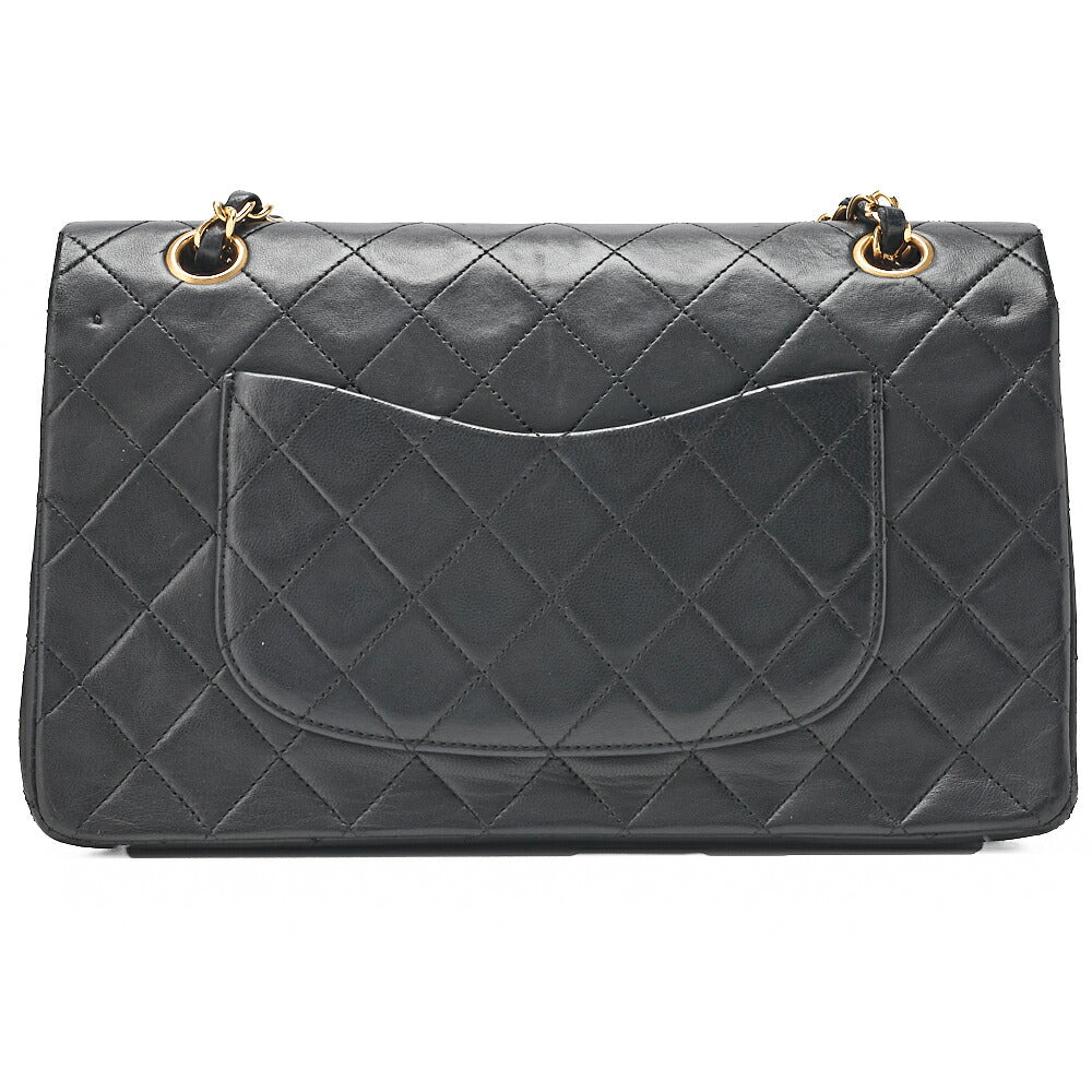 CHANEL Lambskin Matelasse 25cm Double Flap Chain Shoulder Black Gold-Tone Hardware, Pre-Owned