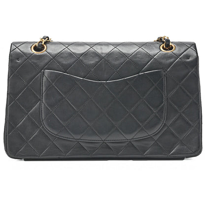CHANEL Lambskin Matelasse 25cm Double Flap Chain Shoulder Black Gold-Tone Hardware, Pre-Owned
