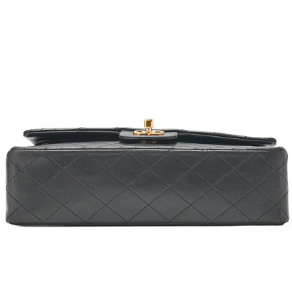 CHANEL Lambskin Matelasse 25cm Double Flap Chain Shoulder Black Gold-Tone Hardware, Pre-Owned