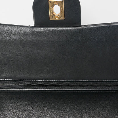 CHANEL Lambskin Matelasse 25cm Double Flap Chain Shoulder Black Gold-Tone Hardware, Pre-Owned