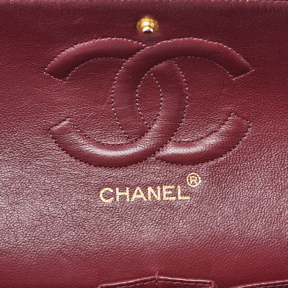 CHANEL Lambskin Matelasse 25cm Double Flap Chain Shoulder Black Gold-Tone Hardware, Pre-Owned