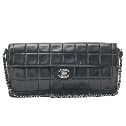 CHANEL シャネル チョコバー シングルプルチェーン ショルダーバッグ ラムスキン 黒 シルバー金具 中古品