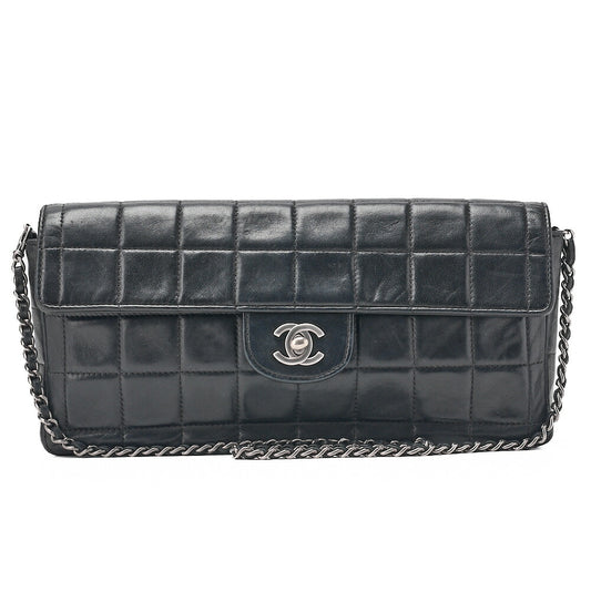 CHANEL Chanel Chocolate Bar Single Pull Chain Shoulder Lambskin Black Silver-Tone Hardware, Pre-Owned