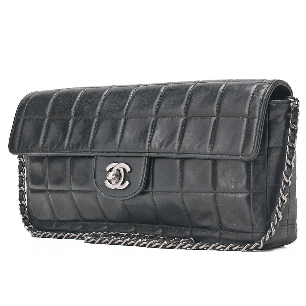 CHANEL シャネル チョコバー シングルプルチェーン ショルダーバッグ ラムスキン 黒 シルバー金具 中古品