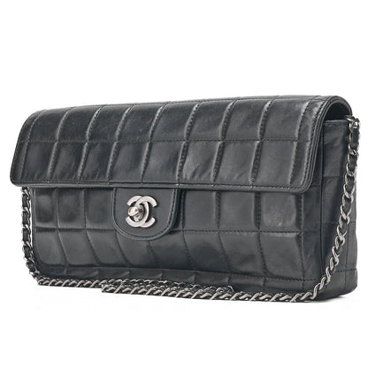 CHANEL シャネル チョコバー シングルプルチェーン ショルダーバッグ ラムスキン 黒 シルバー金具 中古品